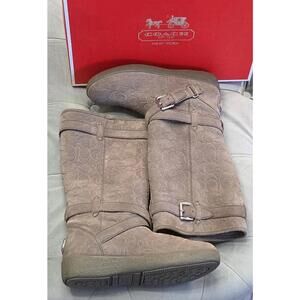 COACH Thelma Feather Gray Suede Signature Logo Tall Boots Womens Shoes 7.5 $348
